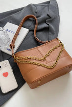 Brown PU leather shoulder bag with gold chain accent