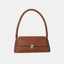 Brown PU leather shoulder bag with gold clasp