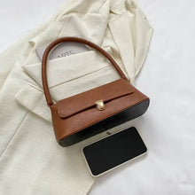 Brown PU leather shoulder bag with gold clasp