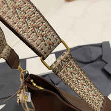 Brown Leather Shoulder Bag with Patterned Strap Shoulder Bags