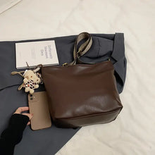 Brown Leather Shoulder Bag with Patterned Strap Shoulder Bags