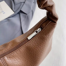 Brown PU leather shoulder bag with silver zipper pull
