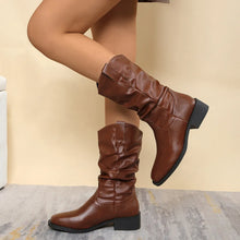 Brown Leather Slouch Mid Calf Boots for Women