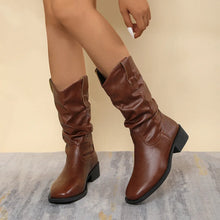 Brown Leather Slouch Mid Calf Boots for Women