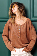 Brown Long-Sleeve Button-Up Shirt with Lurex Stitching for Women