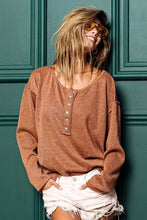 Brown Long-Sleeve Button-Up Shirt with Lurex Stitching for Women Woman T Shirts