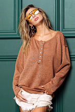 Brown Long-Sleeve Button-Up Shirt with Lurex Stitching for Women