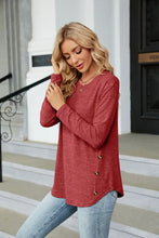 Brown Long Sleeve Round Neck Buttoned Casual Top for Women Woman T Shirts