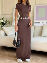 Brown Maxi Dress with Belt and Stretch Fabric
