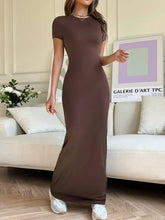 Brown Maxi Dress with Belt and Stretch Fabric Brown Maxi Dresses