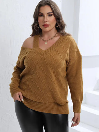 Brown Off-the-Shoulder Sweater with Regular Sleeve Length Caramel Sweater Pullovers