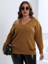 Brown Off-the-Shoulder Sweater with Regular Sleeve Length