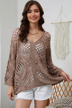 Brown Open-Knit Sweater with Long Sleeve Length Camel