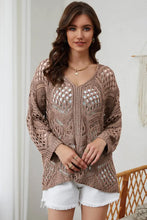 Brown Open-Knit Sweater with Long Sleeve Length Sweater Pullovers