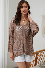 Brown Open-Knit Sweater with Long Sleeve Length