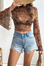 Brown Paisley Mesh Crop Top for Women Woman T Shirts