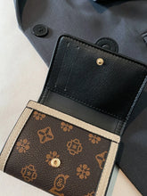Brown Patterned Mini Wallet with Gold Clasp and Black Interior