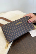 Brown Patterned PU Leather Wallet with Gold Zipper