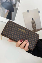 Brown Patterned PU Leather Wallet with Gold Zipper Coffee Brown One Size