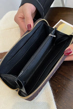 Brown Patterned PU Leather Wallet with Gold Zipper