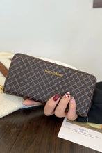 Brown Patterned PU Leather Wallet with Gold Zipper
