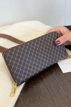 Brown Patterned PU Leather Wallet with Gold Zipper