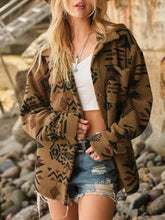 Brown Patterned Sherpa Fleece Shirt Jacket for Women Brown
