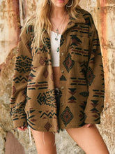 Brown Patterned Sherpa Fleece Shirt Jacket for Women