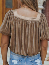 Brown Pleated Square Neck Blouse for Women