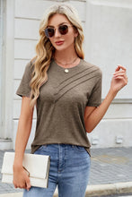 Brown Pleated Womens T-Shirt with Decorative Button Khaki