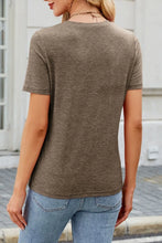 Brown Pleated Womens T-Shirt with Decorative Button