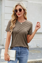 Brown Pleated Womens T-Shirt with Decorative Button