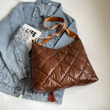 Brown Quilted Medium Nylon Shoulder Bag for Travel