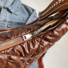 Brown Quilted Medium Nylon Shoulder Bag for Travel