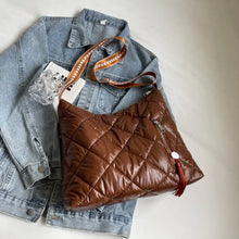 Brown Quilted Medium Nylon Shoulder Bag for Travel
