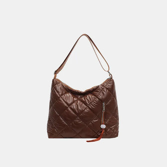 Brown Quilted Medium Nylon Shoulder Bag for Travel Brown One Size