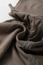 Brown Ribbed Knit Top with Lace Trim for Women Woman T Shirts