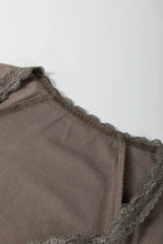 Brown Ribbed Knit Top with Lace Trim for Women Woman T Shirts