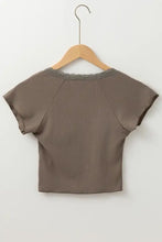Brown Ribbed Knit Top with Lace Trim for Women Woman T Shirts
