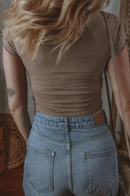 Brown Ribbed Knit Top with Lace Trim for Women Woman T Shirts