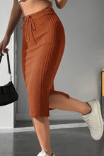 Brown Ribbed Knit Two Piece Midi Skirt Set for Women Caramel Woman Skirts