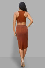 Brown Ribbed Knit Two Piece Midi Skirt Set for Women Woman Skirts