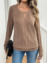 Brown Ribbed Long Sleeve Knit Top for Women Camel