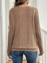Brown ribbed long sleeve knit top for women, crew neck sweater