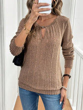 Brown Ribbed Long Sleeve Knit Top for Women