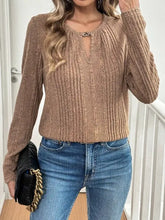 Brown Ribbed Long Sleeve Knit Top for Women Woman T Shirts