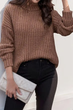 Brown Ribbed Turtleneck Sweater Long Sleeve Pullover Sweater Pullovers