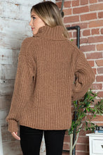 Brown Ribbed Turtleneck Sweater Long Sleeve Pullover