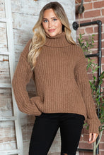 Brown Ribbed Turtleneck Sweater Long Sleeve Pullover Brown
