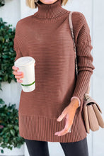 Brown Ribbed Turtleneck Sweater with Long Sleeve Length